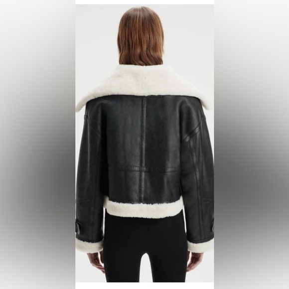 Shoreditch Ski Club Women's Shearling Lined Leather Daia jacket - Picture 3 of 13